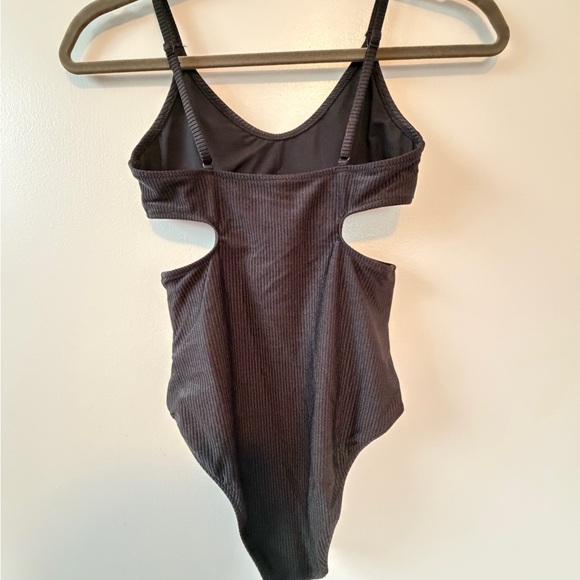 aerie Black Ribbed One-Piece Swimsuit with Side Cutouts - Picture 4 of 5